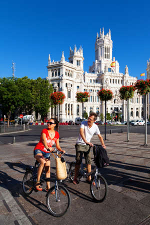 Tourists visiting Madrid on bicycleのeditorial素材