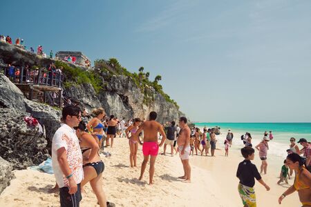 People Enjoying in Tulum Beach, Mayan Rivieraのeditorial素材