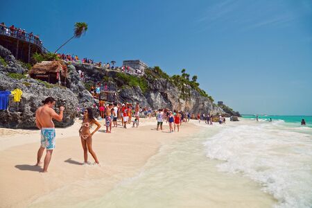 People Enjoying in Tulum Beach, Mayan Rivieraのeditorial素材
