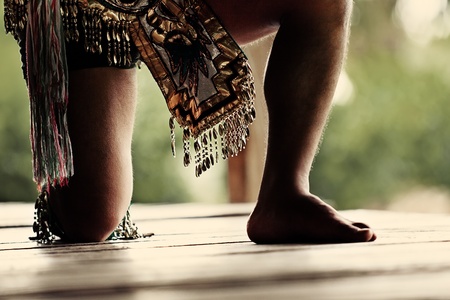 Traditional Mayan Dancer Performing a Tribal Ritual in Mexicoの写真素材