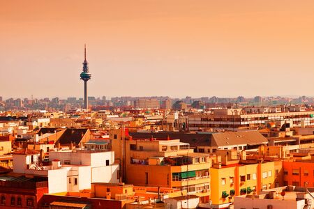 Madrid Skyline at Sunset in a Warm Dayの写真素材