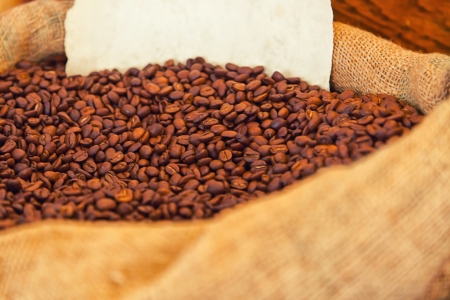 Coffee Grains in an Esparto Sackの写真素材