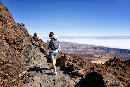 Hiker in the Teide Peak, Tenerifeの写真素材