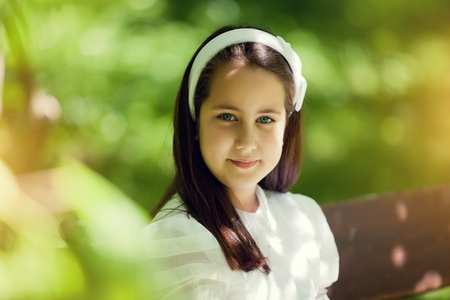 Cute Little Girl with her First Communion Dressの写真素材