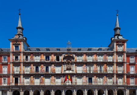 Front Facade of Plaza Mayor Building, Madrid, Spainの写真素材