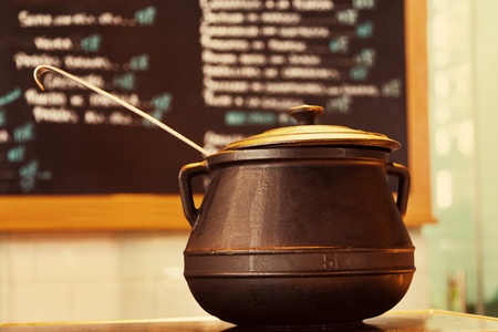 Iron Cauldron in a Traditional Tapas Restautantの写真素材