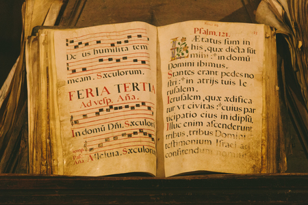 Ancient Medieval Book from the Colegiata de Santa MarÃ­a la Mayorの写真素材