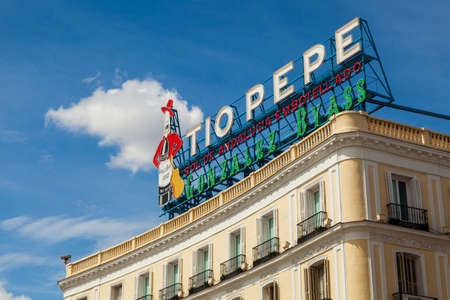 MADRID, SPAIN- SEPTEMBER 7: The Iconic Tio Pepe sign (1935) of Gonzalez Byass Winery in its new emplacement in La Puerta del Sol square on September 7, 2014 in Madrid, Spainのeditorial素材