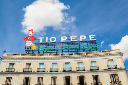 MADRID, SPAIN- SEPTEMBER 7: The Iconic Tio Pepe sign (1935) of Gonzalez Byass Winery in its new emplacement in La Puerta del Sol square on September 7, 2014 in Madrid, Spainのeditorial素材