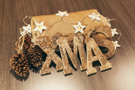 Christmas Decoration Still-Life with Wooden Ornamentsの写真素材