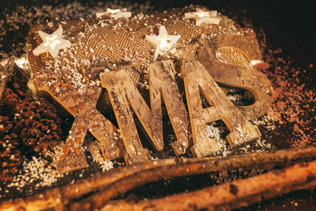 Christmas Decoration Still-Life with Wooden Ornamentsの写真素材