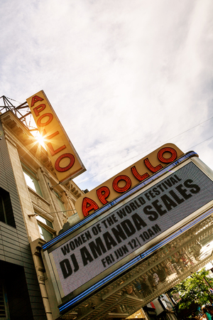 NEW YORK CITY - JUNE 14: Marquee for Apollo Theater in Harlem, NYC on June 14, 2015. This historic music hall is one of the oldest in the city and known exclusively with African-American performersのeditorial素材