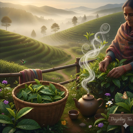 Tea Plantation in the morning at Assam, Indiaの写真素材