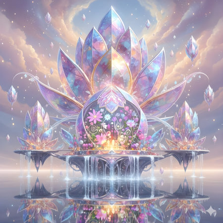 Magic lotus flower in water with reflection on the surface. 3d illustrationの写真素材