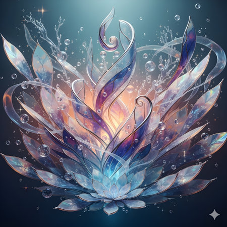 Beautiful blue lotus flower with water drops. Vector illustration.の写真素材