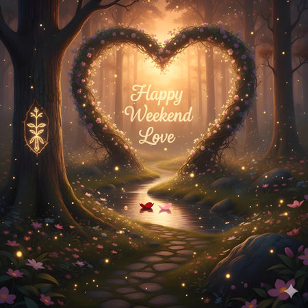 Valentine's day card with heart in the forest, vector illustrationの写真素材