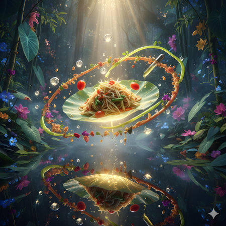 spaghetti on a plate in the dark forest. 3d renderingの写真素材