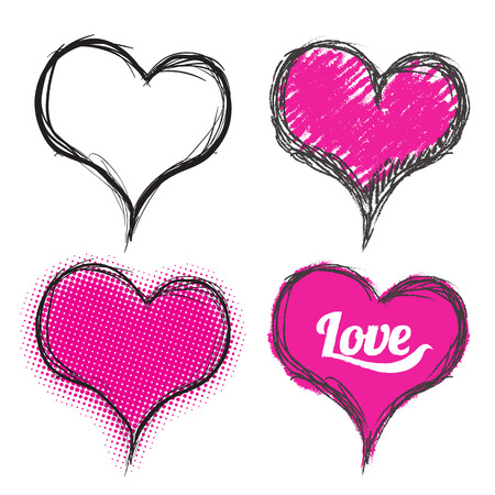Heart drawing style setのイラスト素材