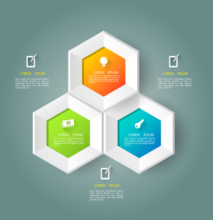 Hexagons bee hive with iconsのイラスト素材