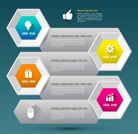 Hexagons options banner with iconsのイラスト素材