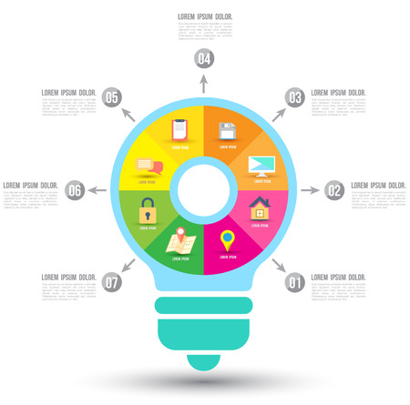 Bulb Infographics vector design template with flat icons  Can use for business concept or report のイラスト素材