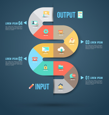 Abstract business info graphics template with icons  Vector illustration  can be used for workflow layout, diagram, number options, step up options, web design のイラスト素材