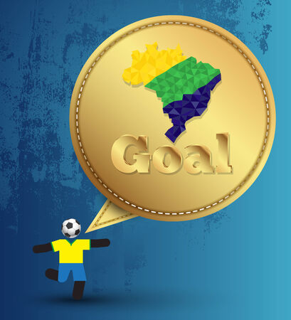 Speech gold embroidery goal with soccer player action のイラスト素材