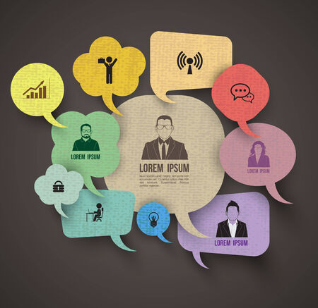 Speech bubble group with icons - retro colorsの写真素材