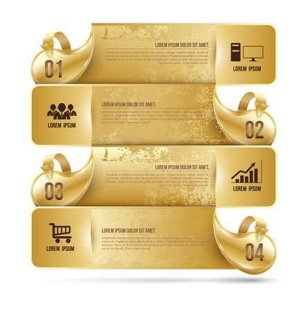 Abstract business infographics number options template gold. Vector illustration, Texture, arrows, options bar, menu bar, user interfaceのイラスト素材