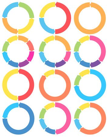 Arrow pictogram refresh reload rotation loop sign set. Simple color web icon on white background. Modern contemporary solid plain flat minimal style. Vector illustration design elements 8 epsのイラスト素材