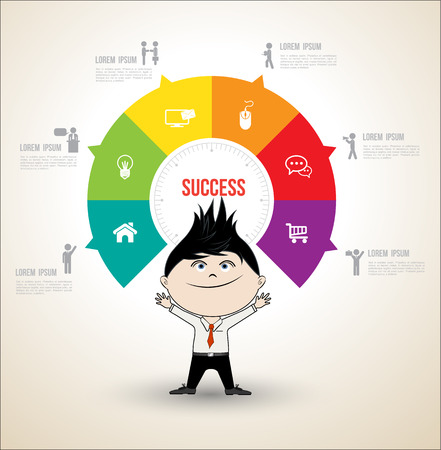 Vector circle concepts with business man / can use for info graphic / loop business report or plan / modern template / education template / business brochure.のイラスト素材