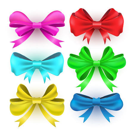 Set gift bows with ribbons. Vector illustration.のイラスト素材