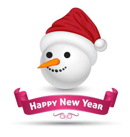 Snowman head with banner ribbon happy new yearのイラスト素材