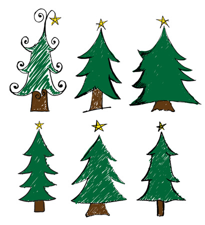 Christmas tree drawing set. Vector illustration. Can use for christmas card printing and web element.のイラスト素材