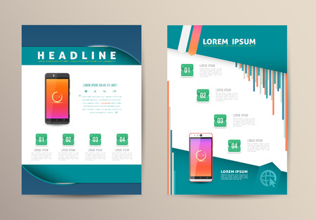 Brochure Flyer design vector template with smartphone. Vector illustration.のイラスト素材