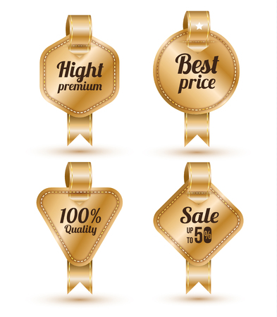 Set of gold banner with ribbon, Labels, Tags. Retro vintage style. Vector illustration.のイラスト素材