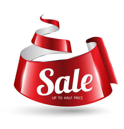 Red ribbon sale banner. Vector illustrationのイラスト素材