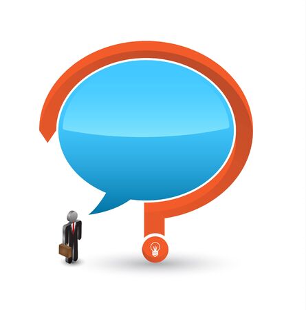 Business man 3D icon with speech and question mark. Vector illustration. Can use for banner and element.のイラスト素材