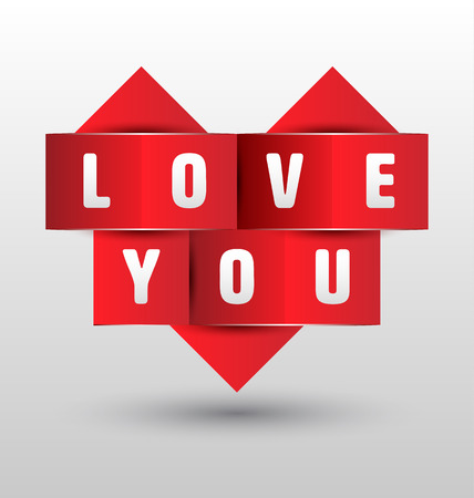 Origami paper heart shape with love you. Vector illustration.のイラスト素材