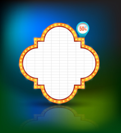 Brightly glowing retro banner. Retro Banner Promotion. Theatre cinema board style. Vector illustration.のイラスト素材
