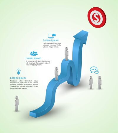illustration of arrow growing upward to target. Infographics template with man icons. Vector illustration.のイラスト素材