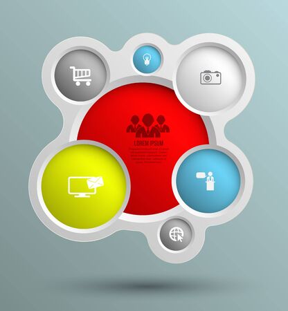 Vector circle group with icons for business concepts, info-graphic, modern banner template, education chart, business brochure, system diagram, and printing ad.のイラスト素材