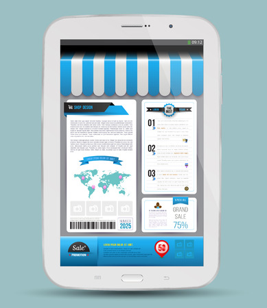 Tablet with advertising. Vector illustration. Shopping online concept.のイラスト素材