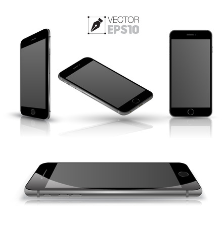 Mobile phone isolated on white. Realistic smartphones vector set. Vector illustration.のイラスト素材