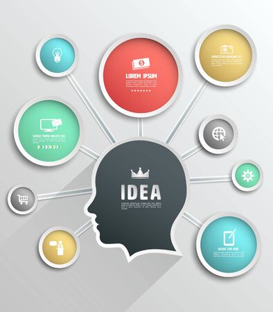 Vector Modern Design Circle template background with head idea. can used for workflow layout, diagram, number options, web design, infographics, business brochure.のイラスト素材