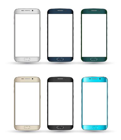 Realistic Smartphones set. Vector illustration. Isolated mobile phone with blank screen on white. Can used for application demo.のイラスト素材