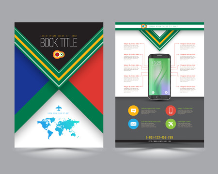 Abstract Vector Brochure Template with new smartphone. Flyer Layout. Flat Style. Infographic Elements. Can use for printing, information, advertising.のイラスト素材
