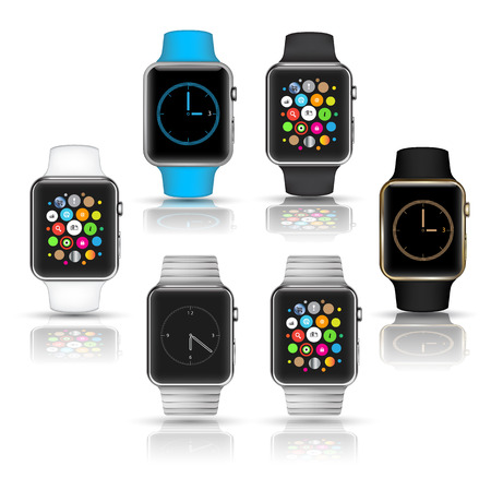 Smart watches wearable collection computer new technology. Vector Illustration.のイラスト素材