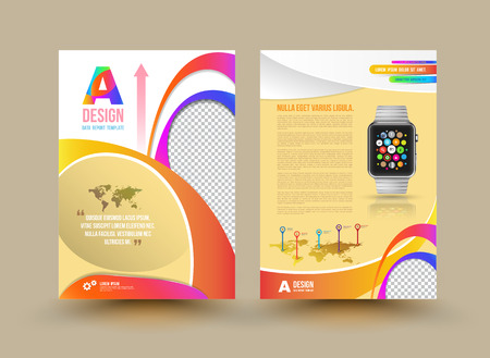 Vector brochure template design with smart watch. Business graphics brochures. Used for cover layout, infographics, brochures, flyers and prints.のイラスト素材
