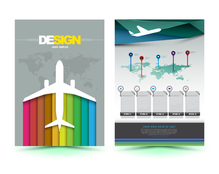 Vector airplane brochure template design. Business graphics brochures. Used for cover layout, infographics, brochures, flyers and prints.のイラスト素材